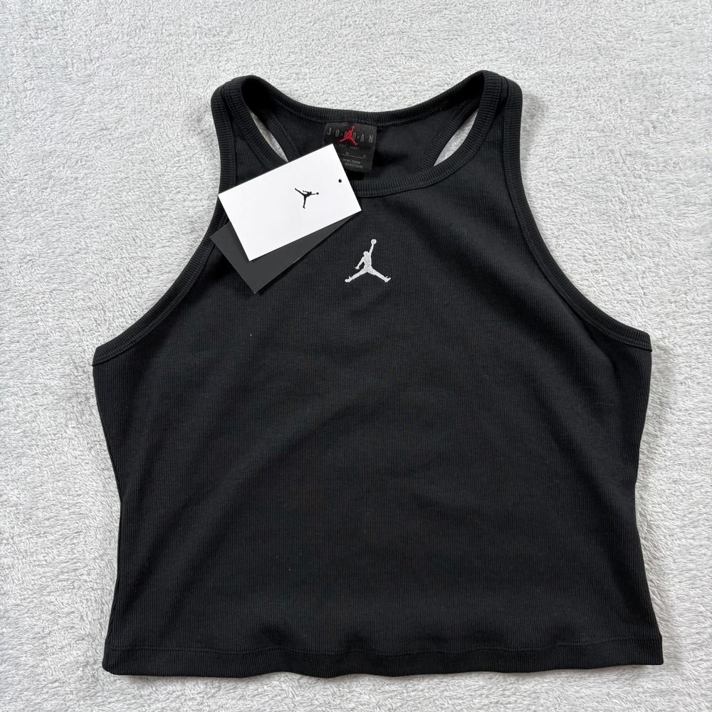 Jordan Air Essentials Cropped Top Womens Large Black Tight Racerback Activewear